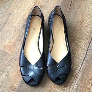 J JILL BLACK LEATHER PEEP TOE FLATS